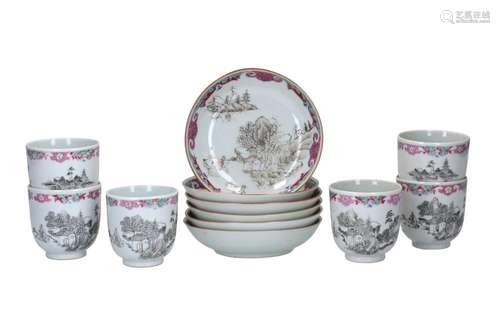 A set of six famille rose and encre de Chine porcelain cups ...