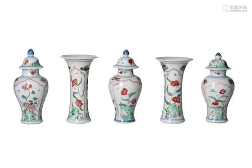 A famille verte miniature porcelain garniture, decorated wit...