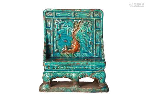 A turquoise earthenware incense altar with relief decor. Chi...