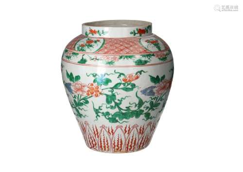 A wucai porcelain vase, decorated with flowers. Unmarked. Ch...