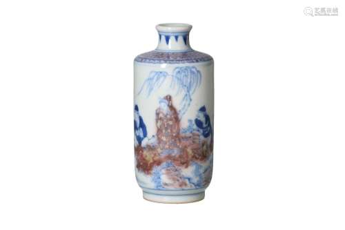A blue and underglazed red porcelain snuff bottle, decorated...