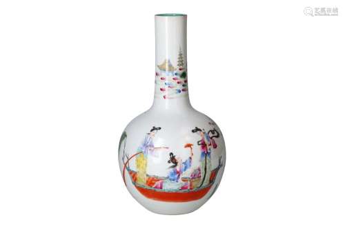 A famille rose porcelain vase, decorated with ladies in boat...