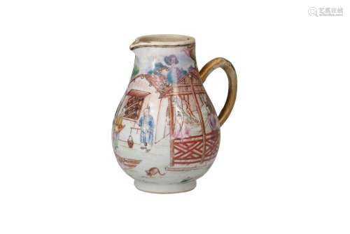 A polychrome Mandarin porcelain milk jug, depicting figures ...