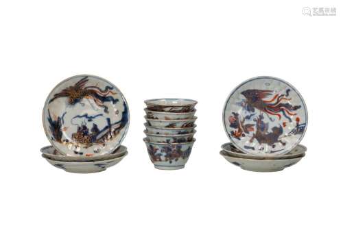 A set of six Imari porcelain cups and saucers, decorated wit...