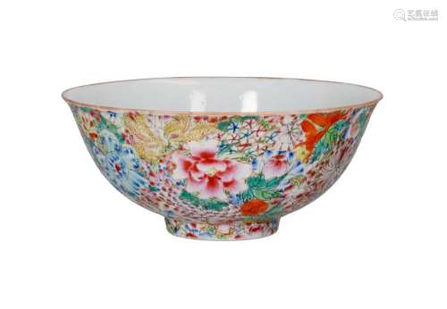 A mille fleur porcelain bowl. Marked with 6-character mark C...