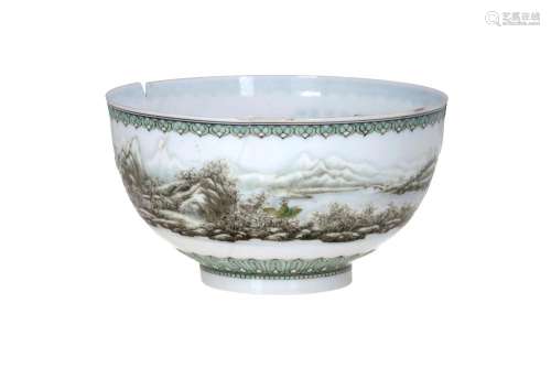 An eggshell porcelain bowl, decorated with a mountainous riv...