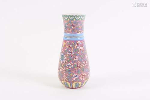 A famile rose porcelain Peking glass vase with floral decora...