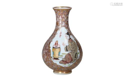 A white glass baluster vase decorated with a polychrome deco...