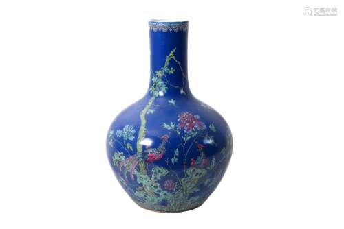 A powder blue porcelain vase, decorated with phoenixes and f...