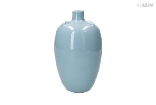 A clair de lune porcelain vase with ribbed shoulder. Marked ...
