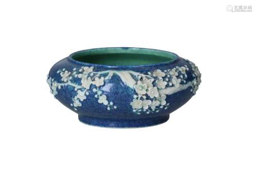 A robin's egg blue glazed porcelain brush washer, decorated ...