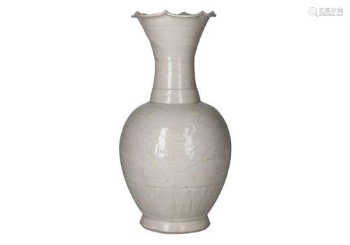 A Qingbai glazed porcelain bottle vase with scalloped flarin...