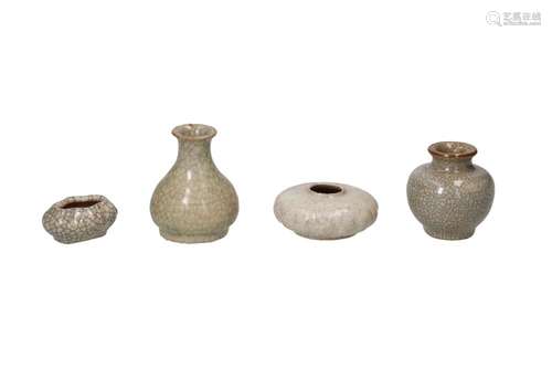 Lot of four celadon glazed vases. Unmarked. China, early Min...