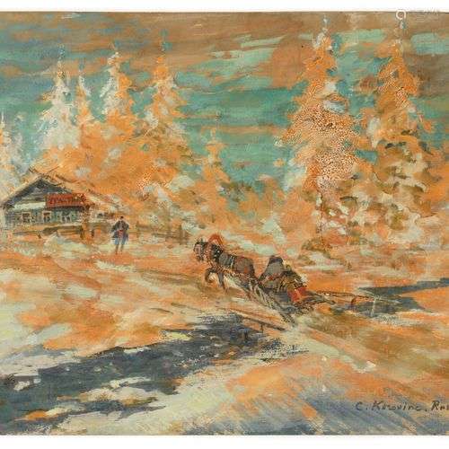 KOROVIN KONSTANTIN (1861-1939) Charrette dans la neige Huile...