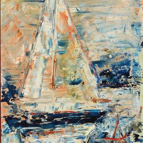 ZVEREV Anatoly (1931-1986) Bateau à voile Huile sur carton S...