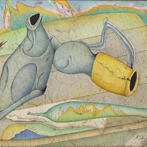 CHEMIAKINE Mikhaïl (1943-) Composition aux vases Aquarelle, ...