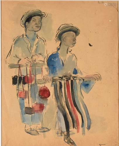 SUKHANOV BORIS (1900-1987) Dessin à double face « Vendeurs a...