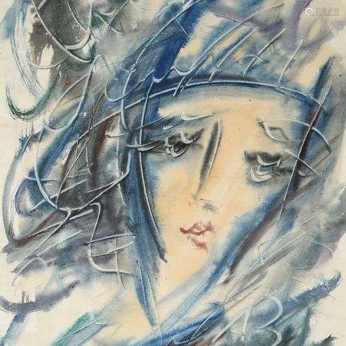 ZVEREV ANATOLY (1931-1986) Portrait d’une femme Aquarelle su...
