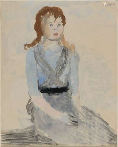 SAFRONOVA ANTONINA (1892-1966) Fille en robe bleue Aquarelle...