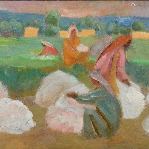 KARAHAN NICOLAJ (1900-1970) Les Ramasseuses de coton en Ouzb...
