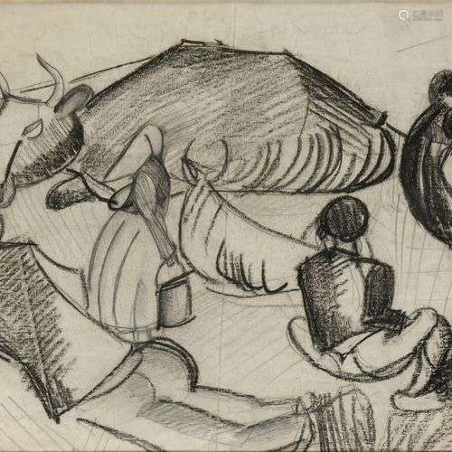 ENDRIKSON EVGENYA (1907-1994) Les Vaches Crayon sur papier S...