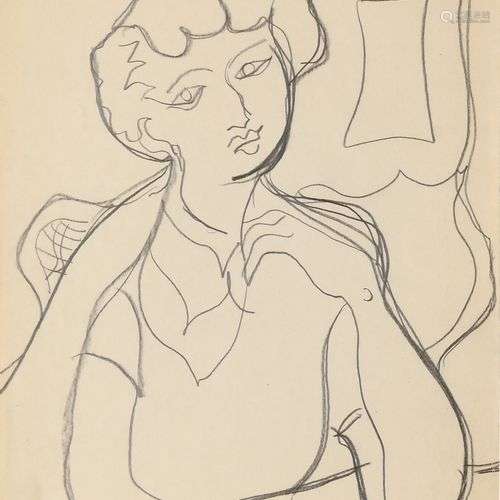 FRECHKOP LEONIDE (1897-1982) Jeune femme au foulard Crayon s...