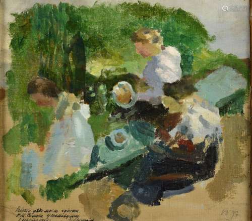 SOMOV Constantin (1869-1939) Les Femmes dans un jardin Huile...