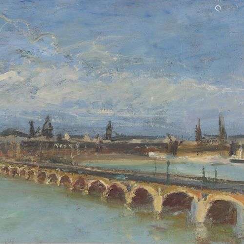 GERMAIN J.P, le pont de bordeaux, huile sur toile, sbg, 38X5...