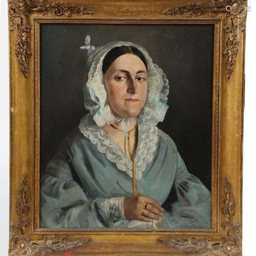 ECOLE FRANCAISE, portrait de femme, huile sur toile, accdt v...