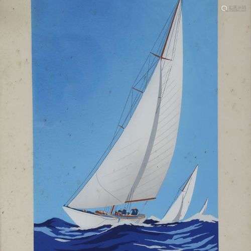 FOULLIE georges (1909-1994), voilier, pochoir, sbd, 28X23