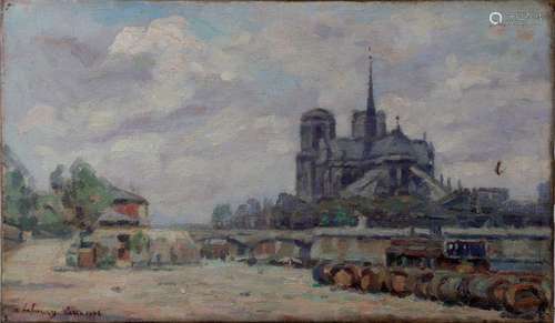 ECOLE FRANCAISE, Notre-Dame, vue des quais, huile sur toile,...