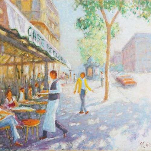 FOSSOUX Claude, le café de Flore, huile sur toile, sbd, 60X7...