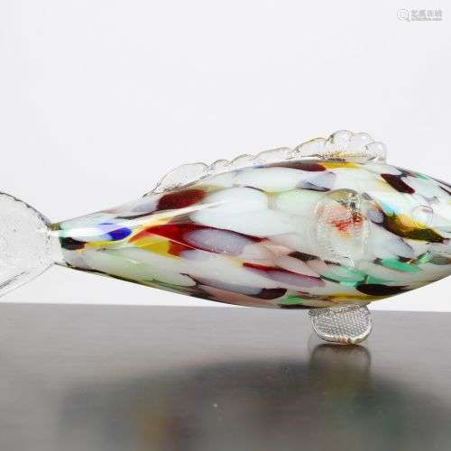 Venise, MURANO, grand poisson en verre multicolore. 49X10