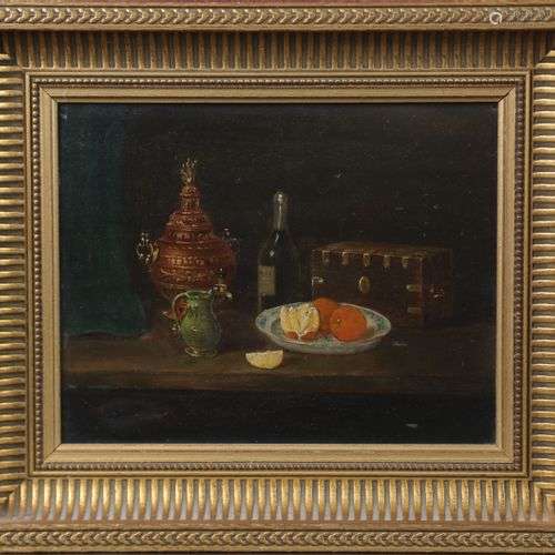 ECOLE FRANCAISE, nature-morte au melon, huile sur panneau, 1...