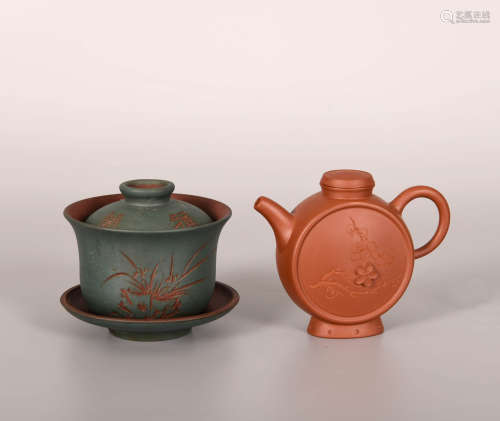 紫砂茶壺 連蓋碗 1組2件