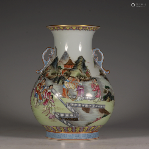 A famille rose figure amphorae, with Qianlong mark, H