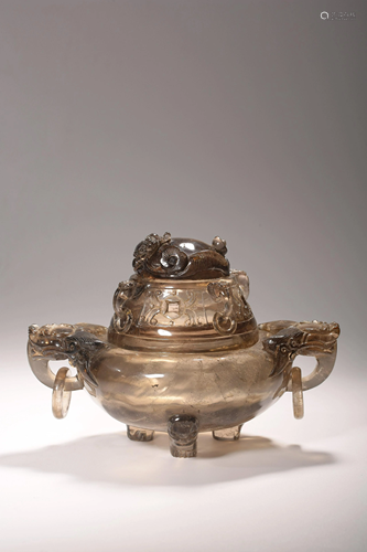 A rock crystal carving of a censer, with dragon