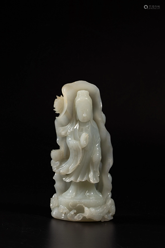 A Chinese white jade carving depicting Guanyin, Width