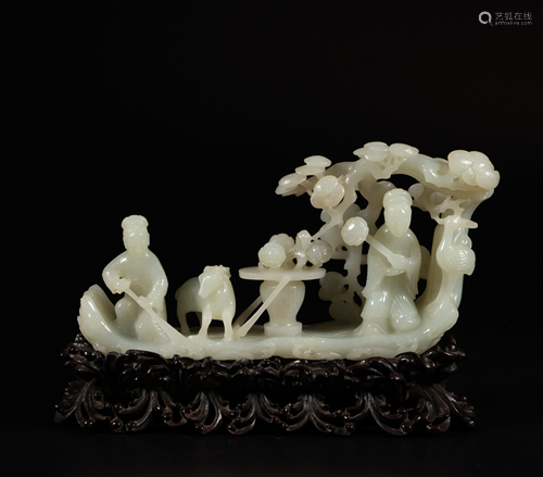 A Chinese white jade carving group depicting female