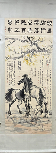 A Chinese scroll, Xu Beihong Horse, ink on Paper, 136 x