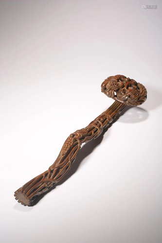 A bamboo root carving of a ruyi sceptre, max, Width 7