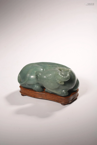 A celadon green jade carving of a water buffalo, L 11,5