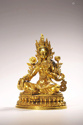 A gilt bronze Bodhisattva, Width 12,5 cm - H 12,2 cm