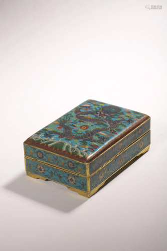 A Chinese cloisonne enamel ink box and cover, enamelled