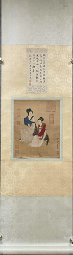 A Chinese scroll, Qiu Ying Ladies, watercolour on silk,