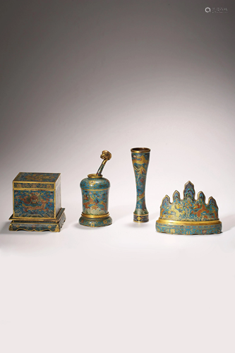 Five-piece set of Chinese cloisonne bronze scholar's