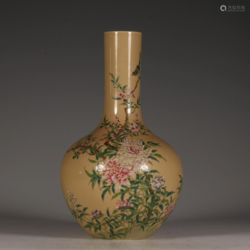 A famille rose floral tianqiuping bottle vase, with