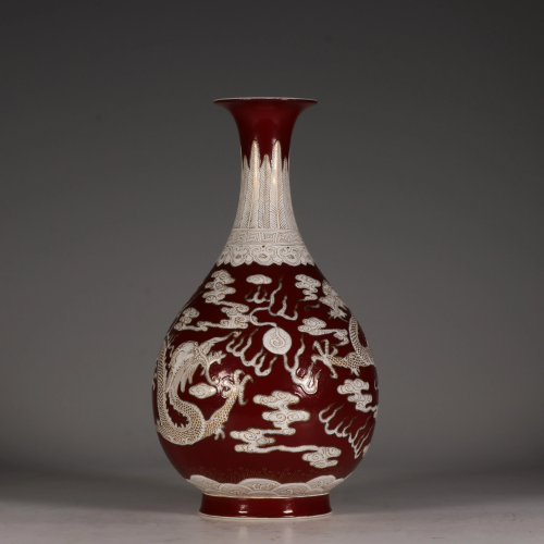 A Copper red pear-shaped vase, with Qianlong mark, H
