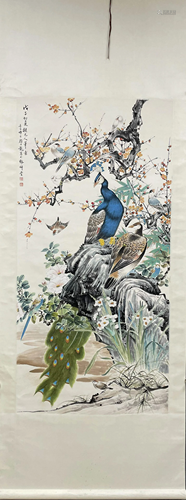 A Chinese scroll, Yan Bolong Flower and Bird,