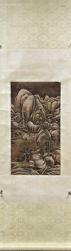 A Chinese scroll, of Lu Zhi Shanshui, watercolour on